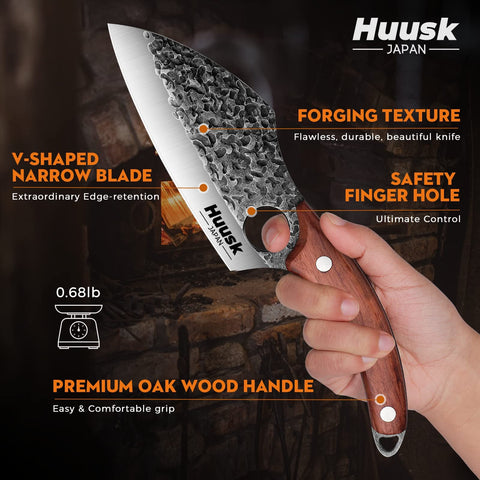 Huusk knife in leather sheath, safe transport and protected blade benefit