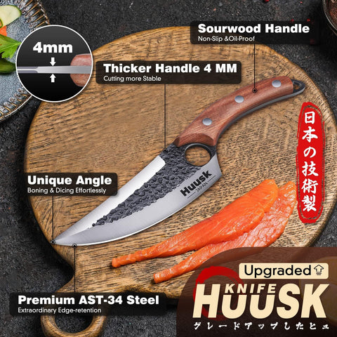 Huusk leather sheath displayed protecting blade for safe transport