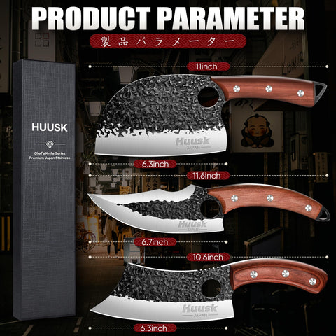 Huusk lifestyle image at grill station showing knives and meal preparation