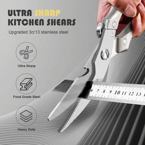 Huusk poultry shears close-up of thick blade demonstrating powerful cutting