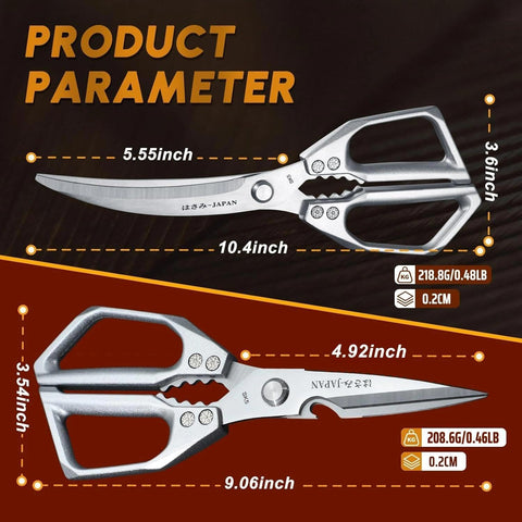 Huusk shears size compared with chef knife, clear scale for expecting buyers