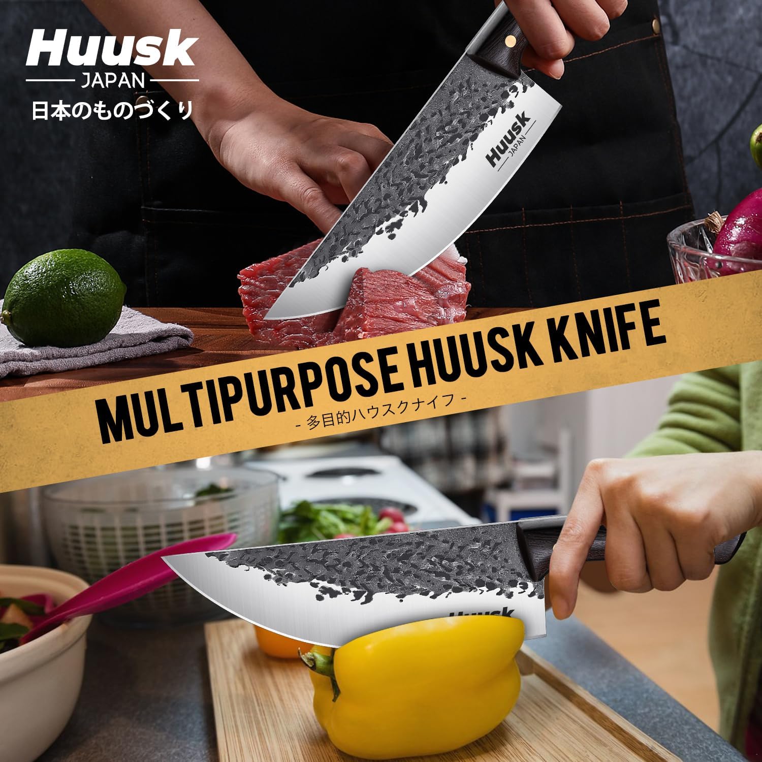 Huusk knife beside ruler showing dimensions and scale for purchase clarity