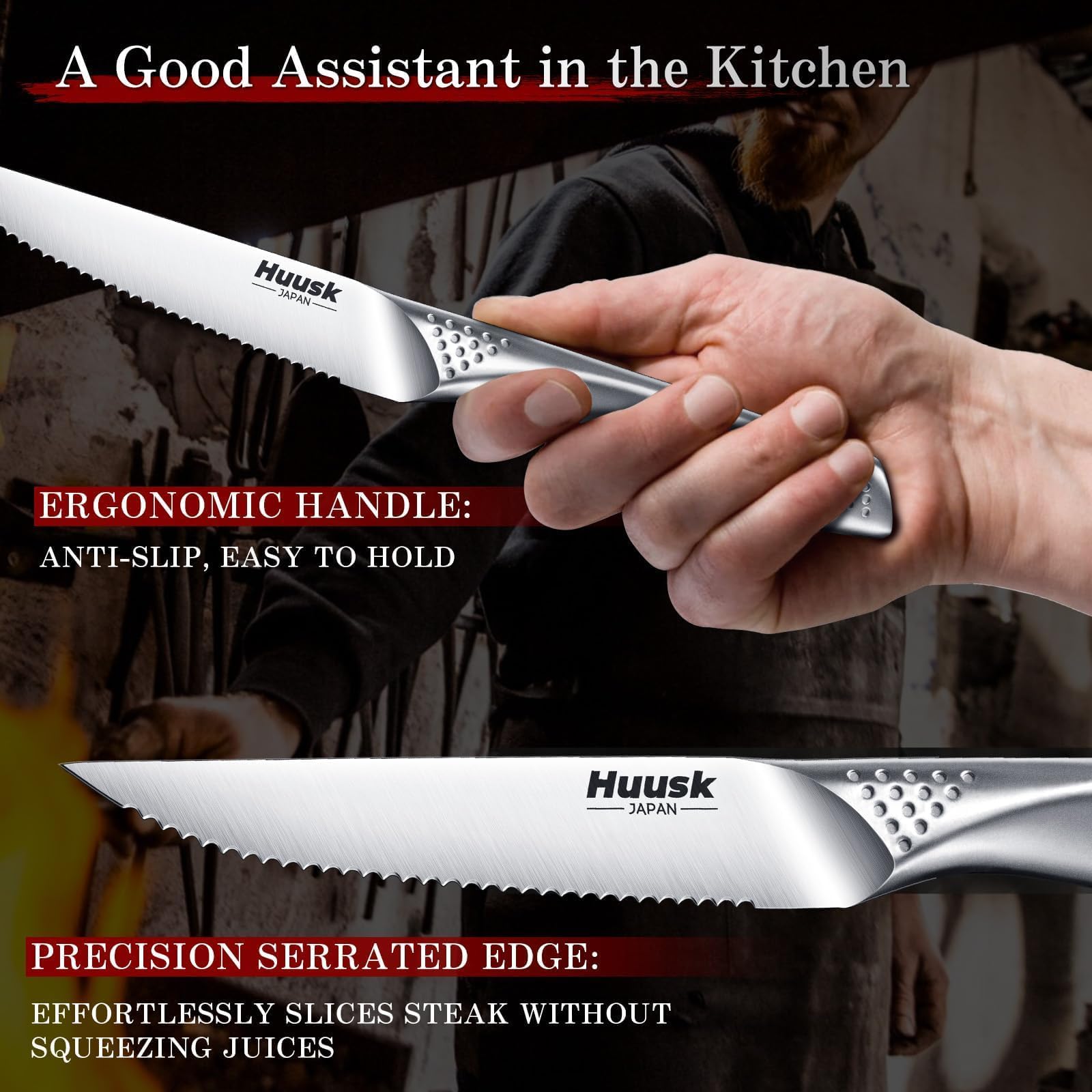 Huusk ergonomic handle detail demonstrating comfortable grip and reduced hand fatigue
