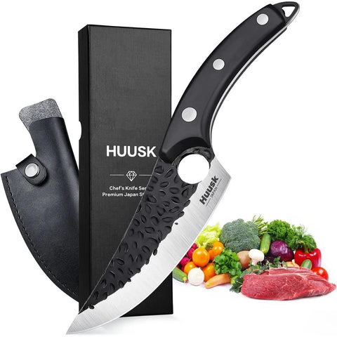Huusk Viking boning knife front view showing sleek profile and cutting precision