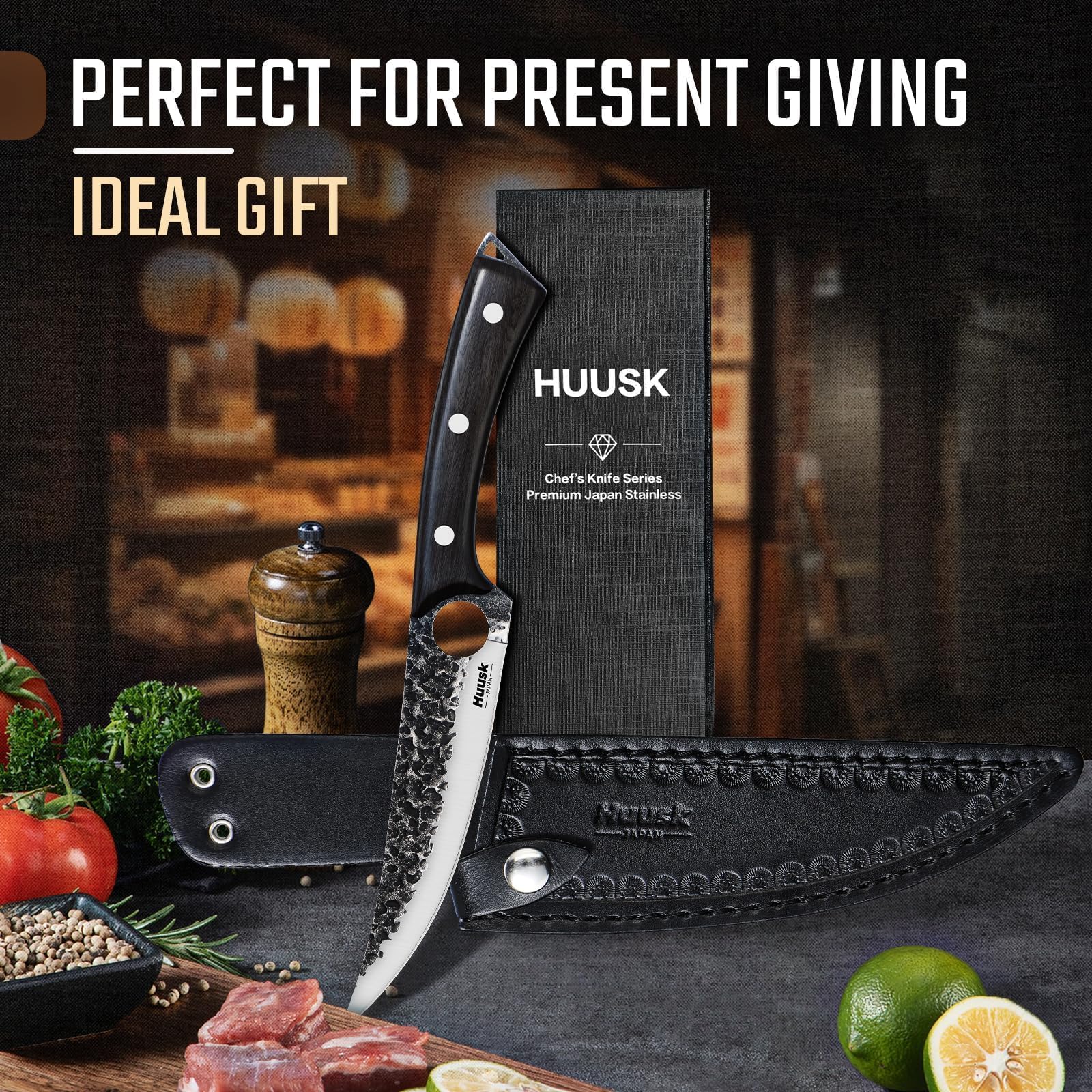 Huusk knife next to ruler comparing 6-inch blade for size and control