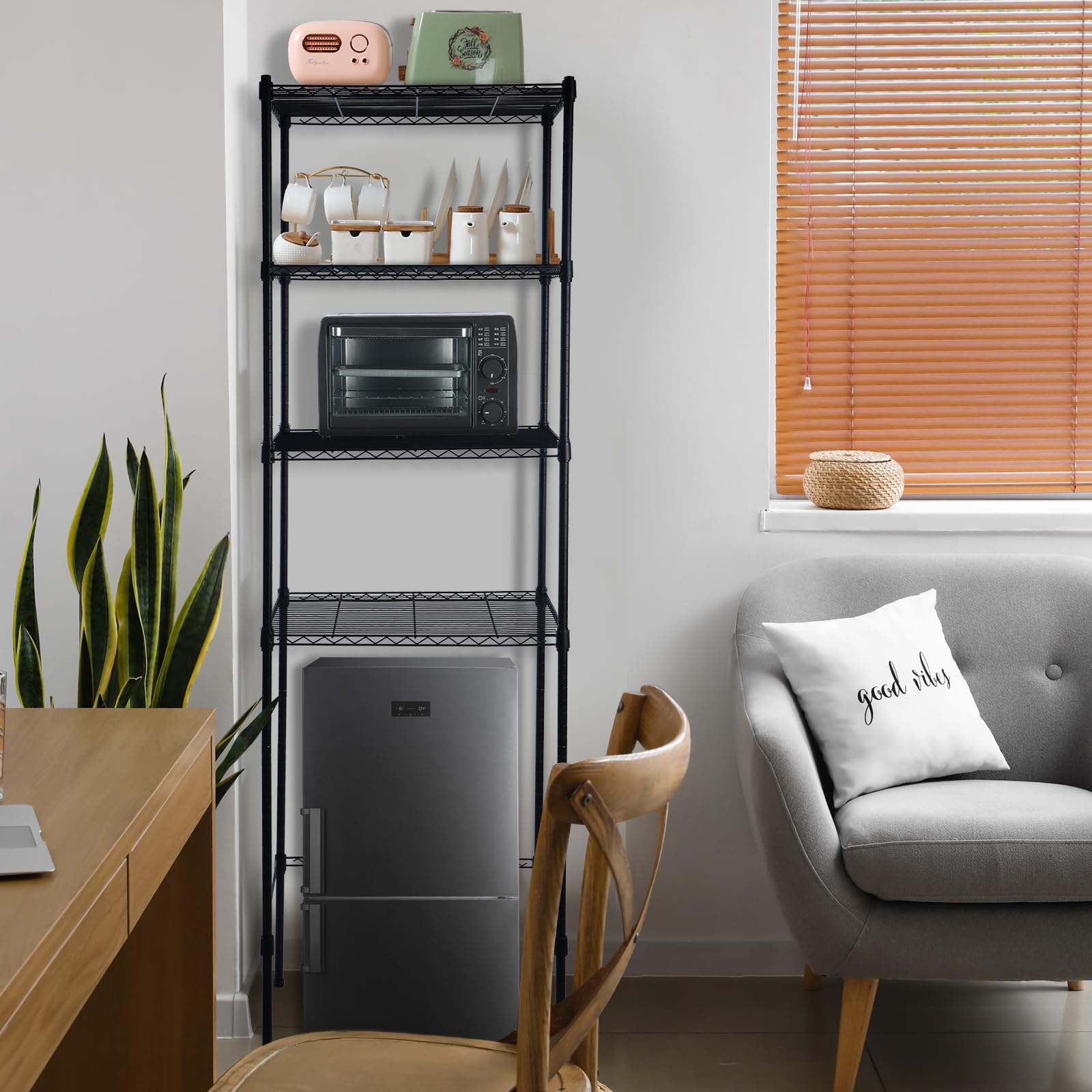 Huwena styled in a small kitchen offering tidy countertop and storage benefit