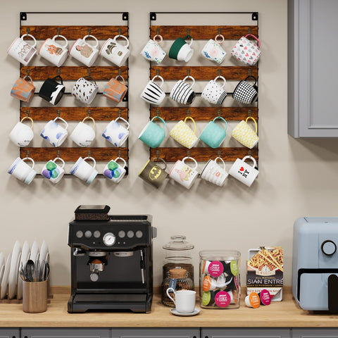 Huxitocan two-tier hooks with spacing view, reduces mug collisions and chips