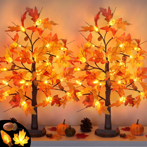 Huyamap front view of both 24-inch trees showing fall decor appeal