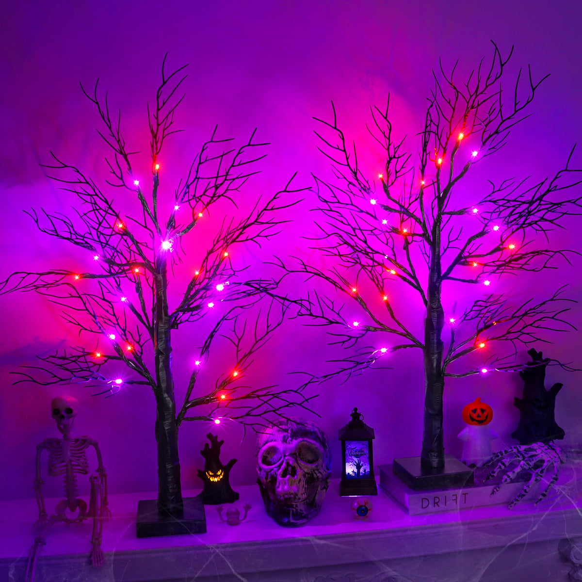 Huyamap front view of both black 24-inch trees showing overall design and glow