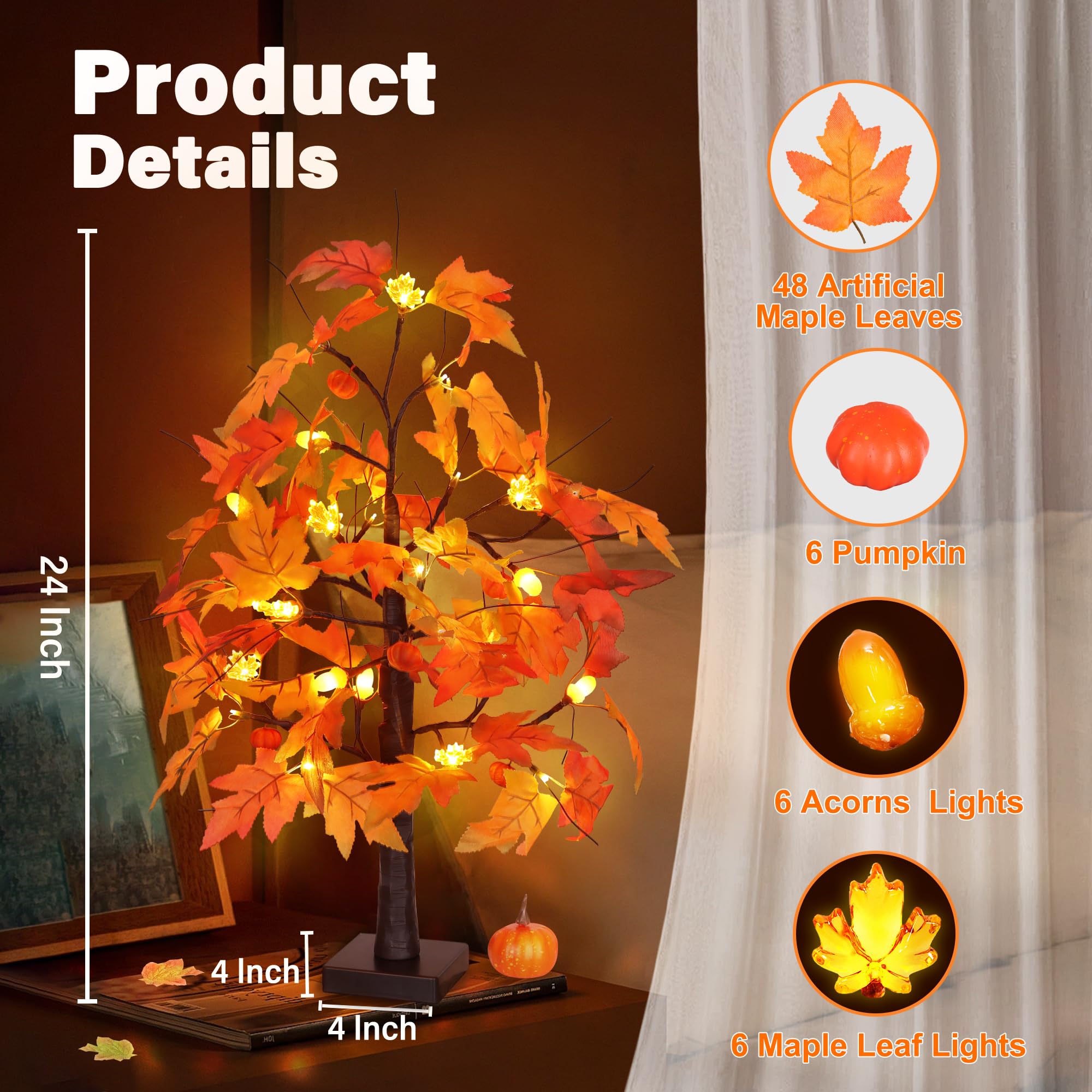 Huyamap lit tree on dining table creating warm cozy fall ambiance