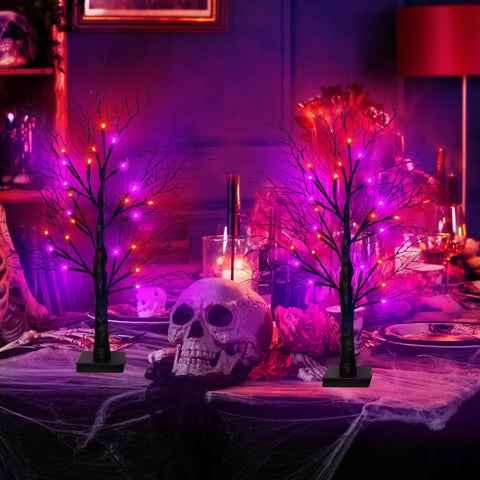 Huyamap trees on a party table among pumpkins and candles for festive styling