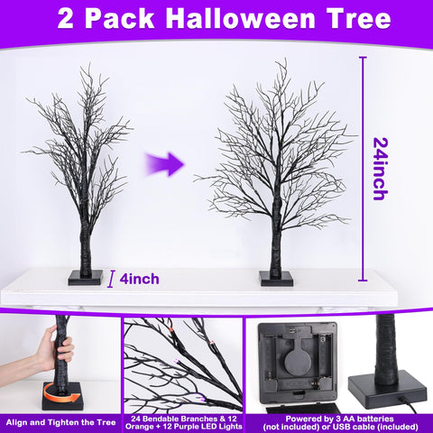 Huyamap lit trees on a mantel creating cozy Halloween ambiance