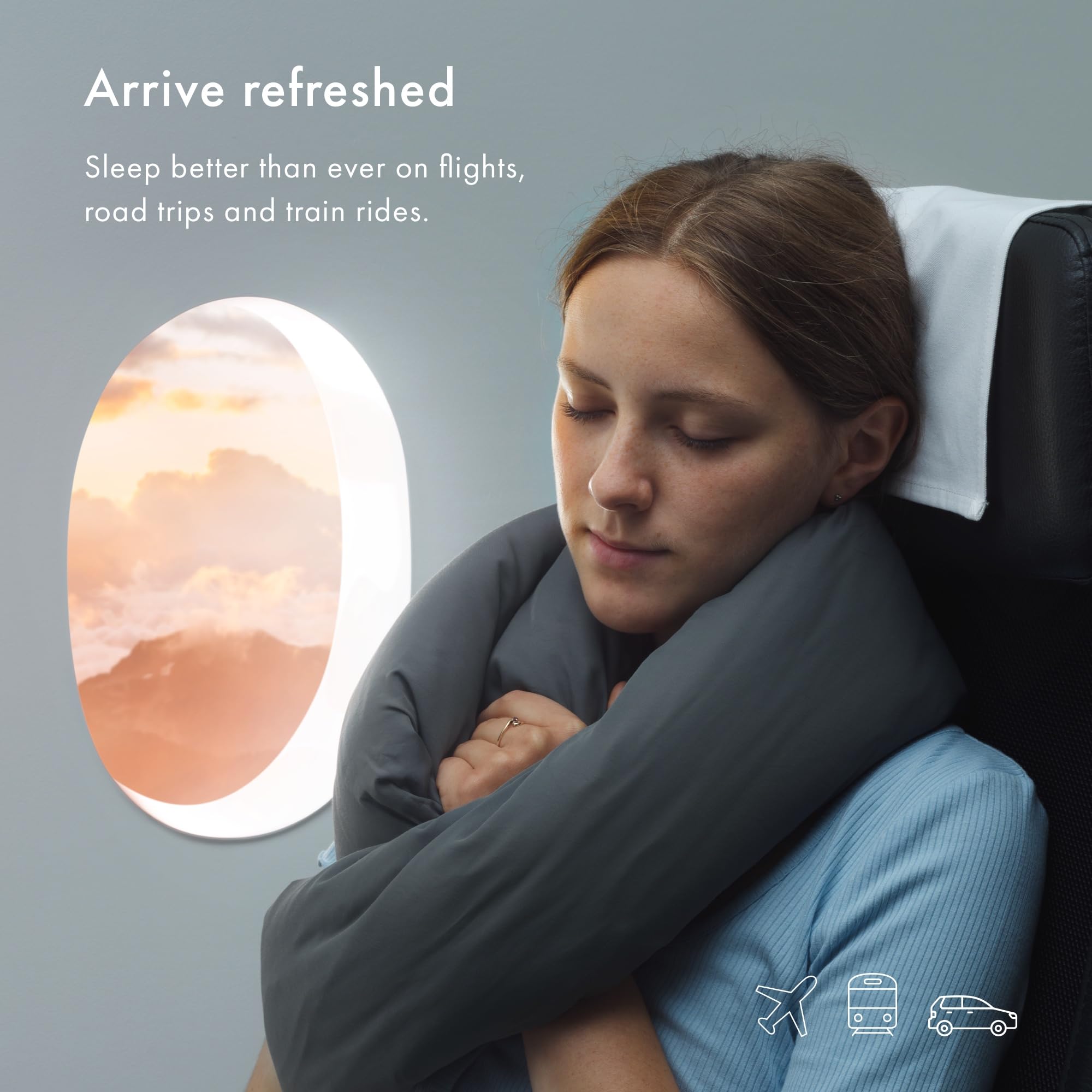 Huzi Infinity Pillow folded near washing machine highlighting machine-washable convenience