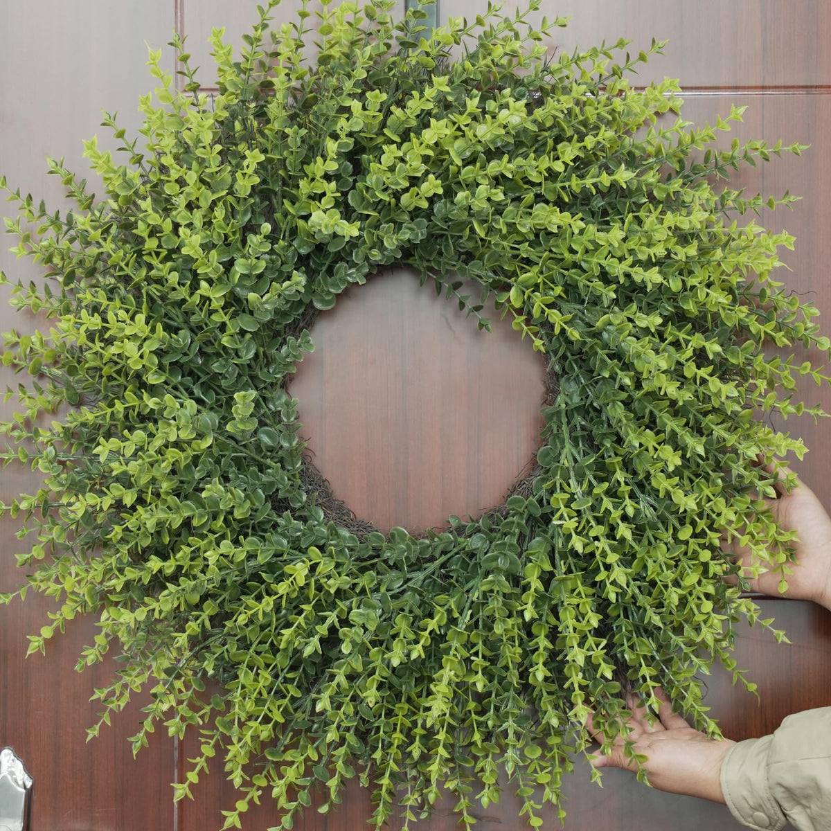 HUZIYAHAN wreath on front door adding curb appeal and charm