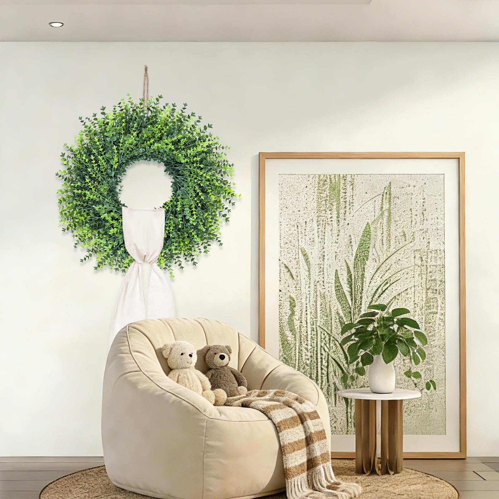 HUZIYAHAN wreath unpacked ready to fluff and display quickly