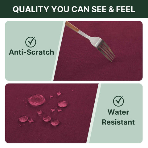 H.VERSAILTEX tablecloth with liquid beading to show waterproof protection against spills