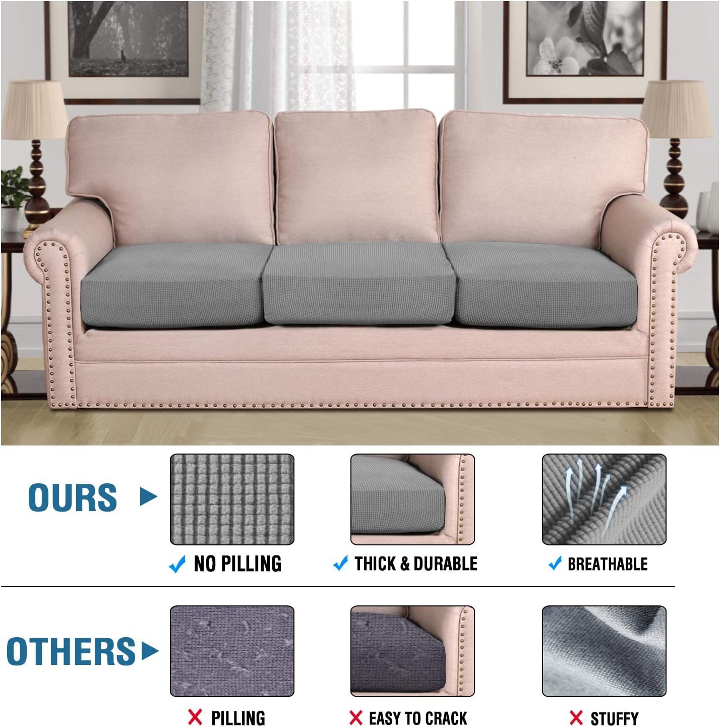 H.VERSAILTEX dove jacquard texture close-up, durable fabric and stylish finish