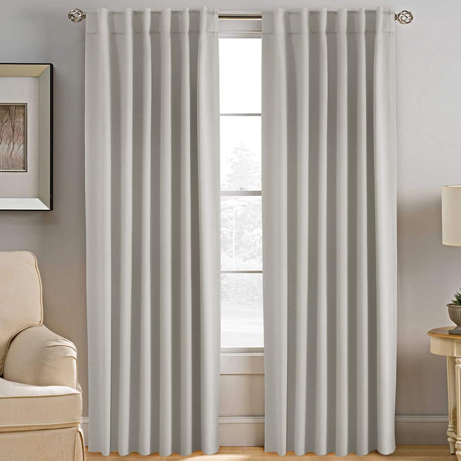 H.VERSAILTEX front panel ivory blackout curtains showing clean, modern look