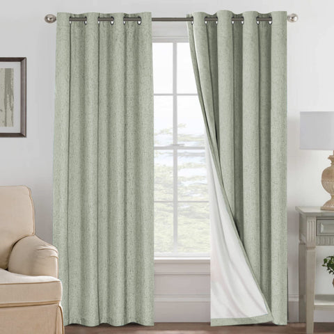 H.VERSAILTEX sage green curtain front view showing full blackout coverage