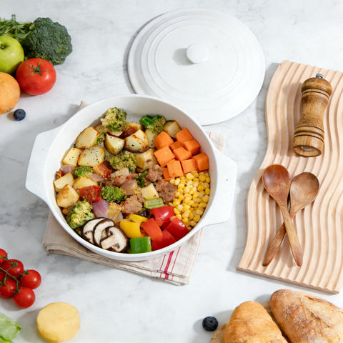 HVH casserole glaze texture detail showing smooth surface for easy cleaning