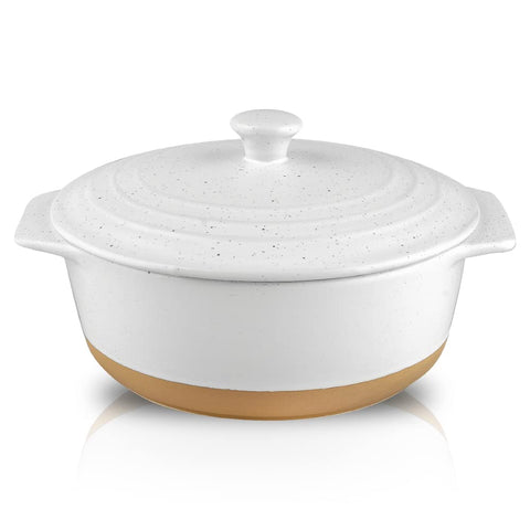HVH ceramic casserole front view showing farmhouse style and oven-ready design