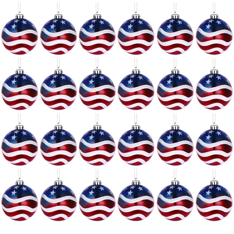 H&amp;W front packaging showing 24 patriotic balls and ready-to-hang set