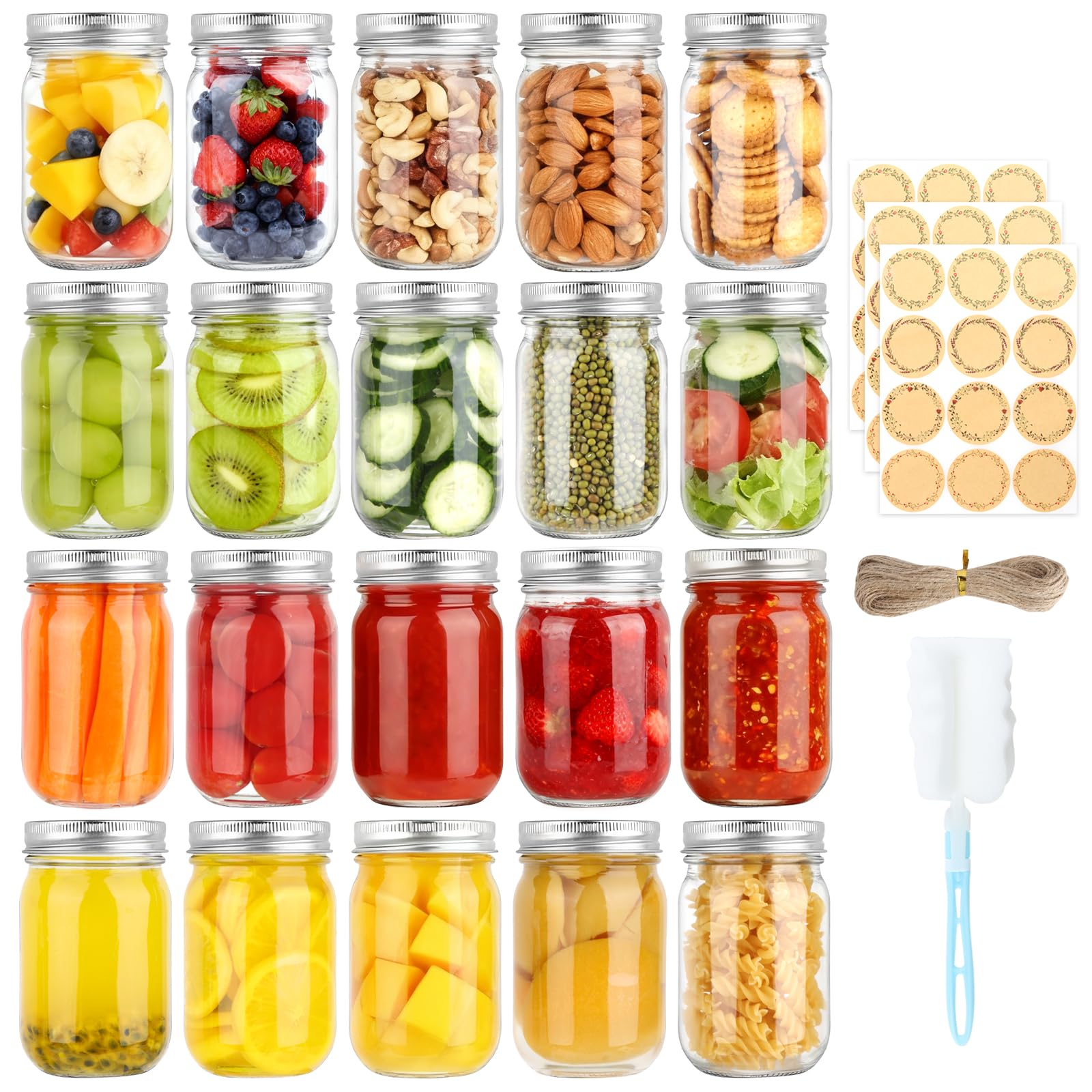 HWASHIN 20 pack front view showing jars and silver lids, durable storage solution