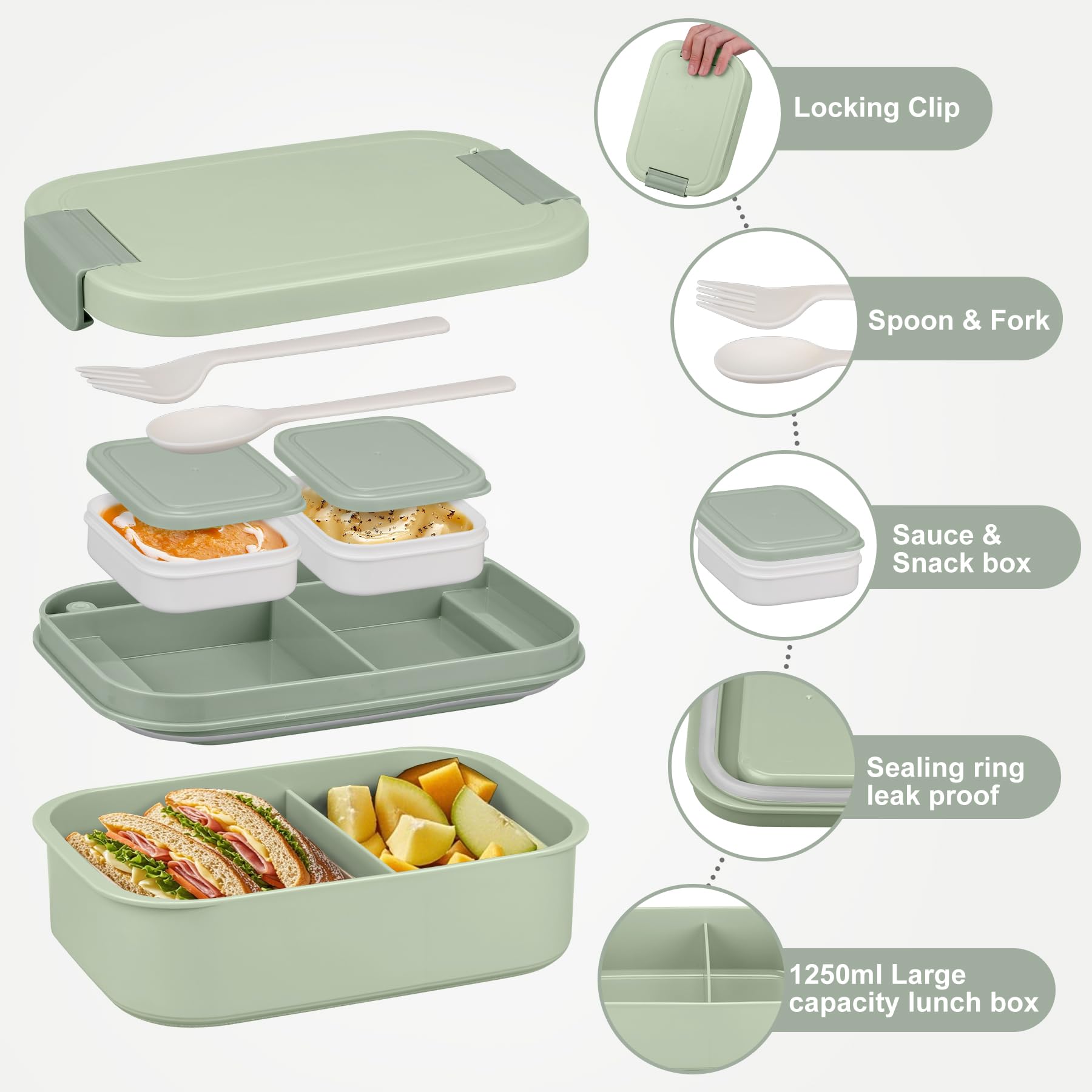 HWONMTE three-layer bento top view showing compartment layout and organized meals
