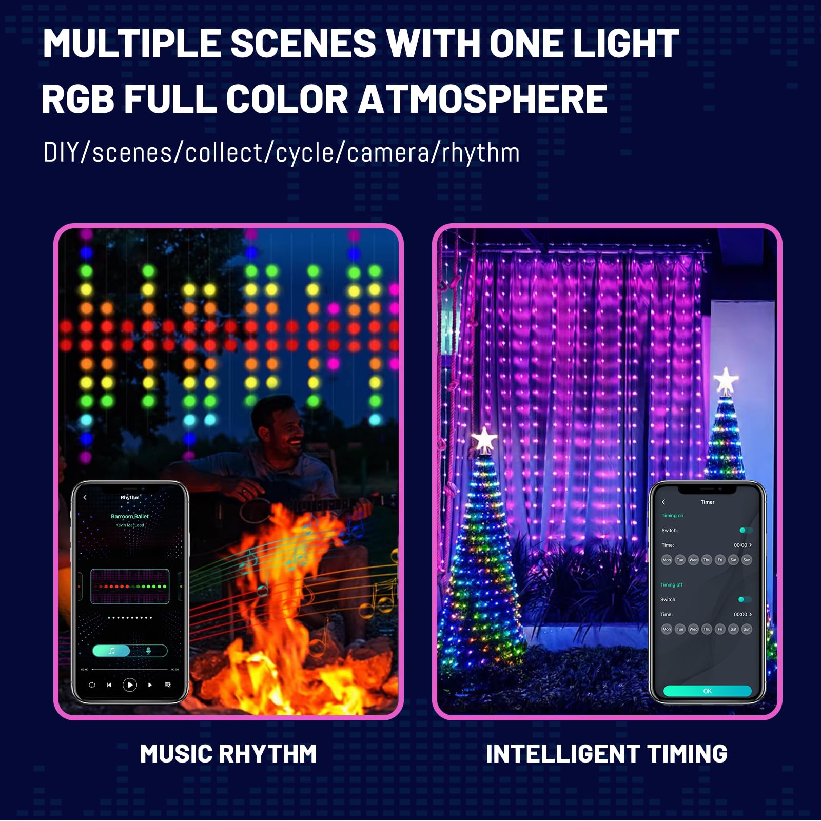 HXWEIYE smartphone app control screen showing color picker and flow settings
