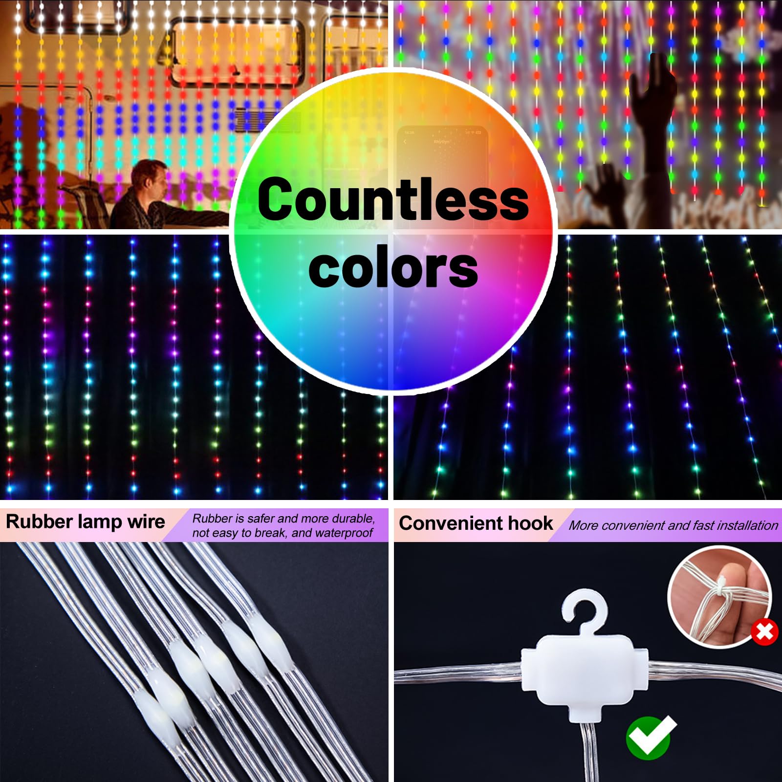 HXWEIYE close-up of 300 LEDs highlighting texture and color mix details