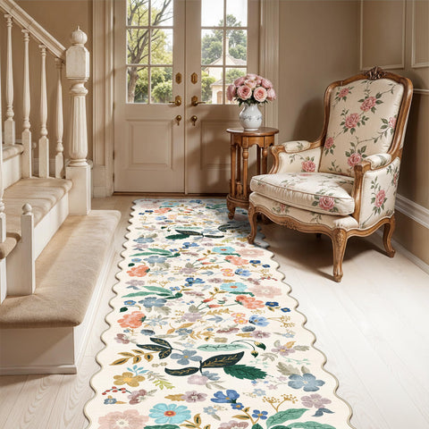HY HAO YUN LAI front view of cream 2x8 runner showing size and pattern benefit