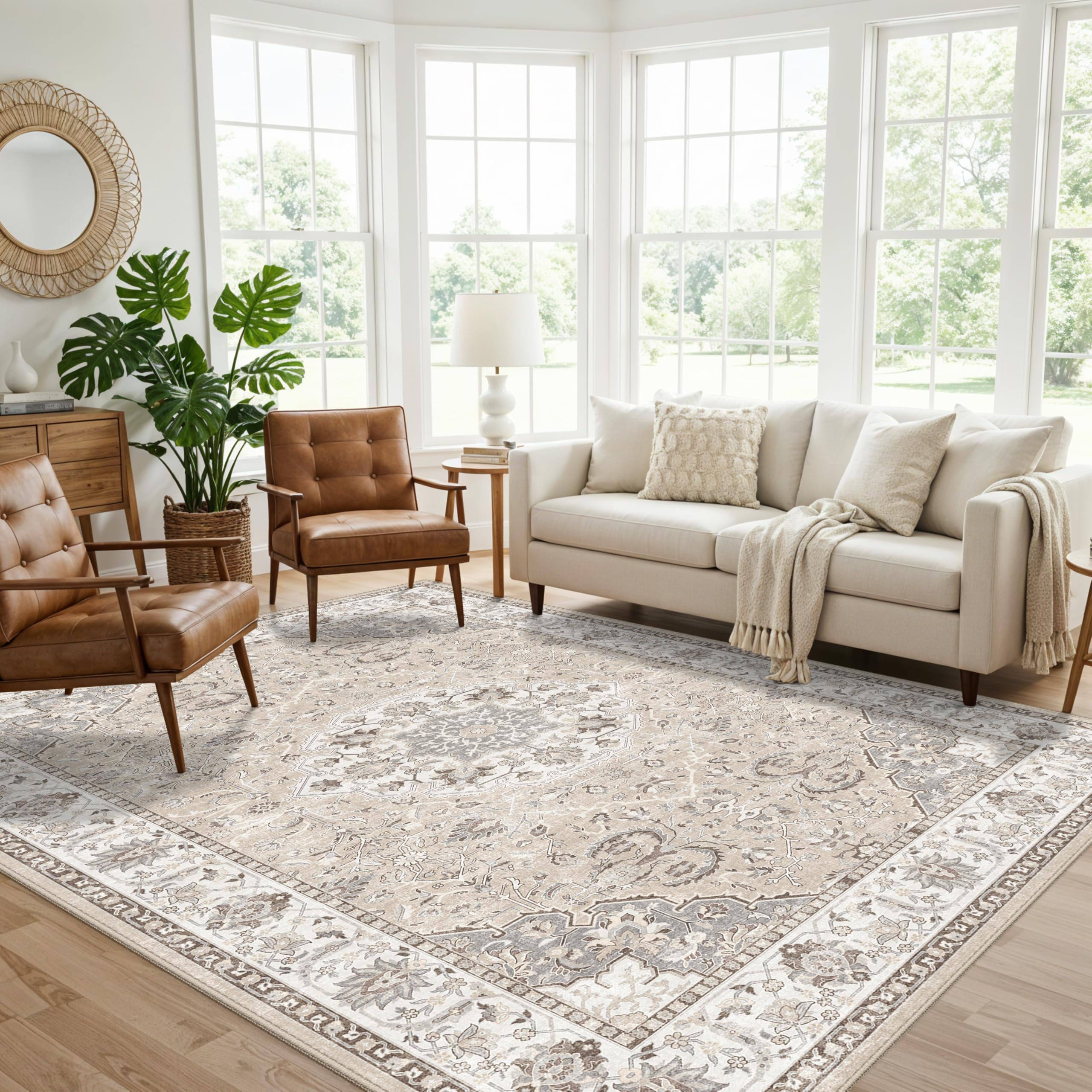 HY HAO YUN LAI rug styled in living room adds neutral warmth and easy maintenance