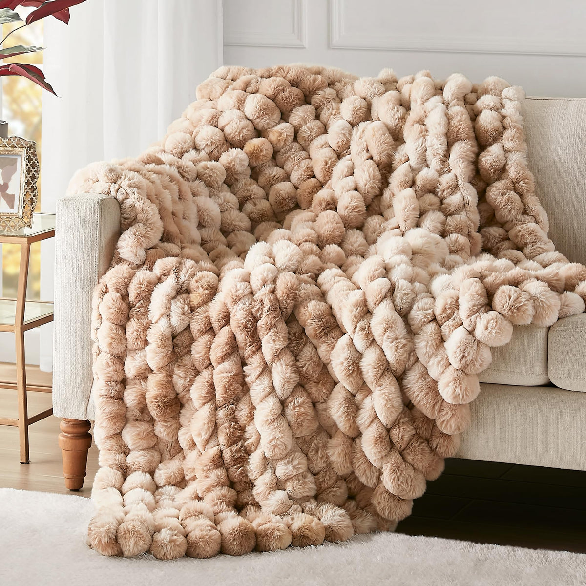 Hyde Lane folded Brun Rabbit throw showing plush front and inviting softness