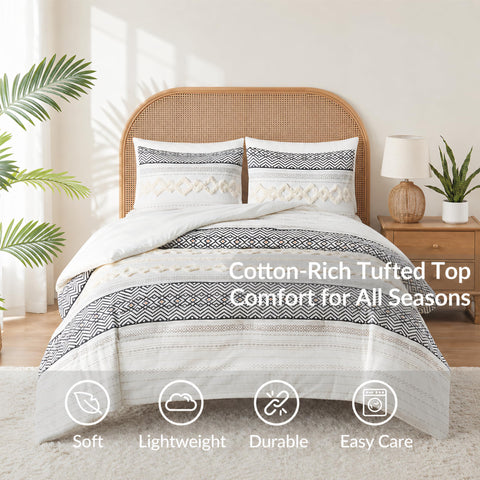 Hyde Lane comforter in a styled bedroom conveying relaxed boho comfort