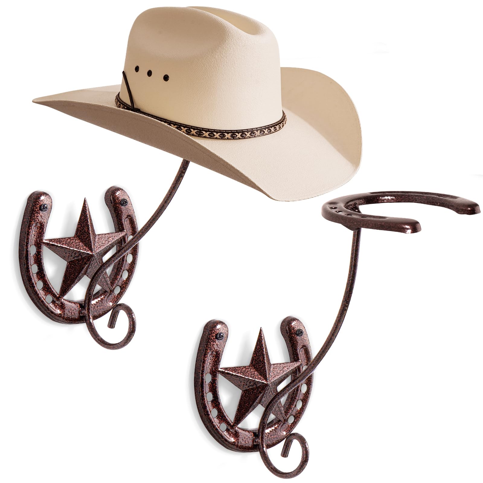 HYDERMUS front view horseshoe hat rack showing rustic western decor benefit
