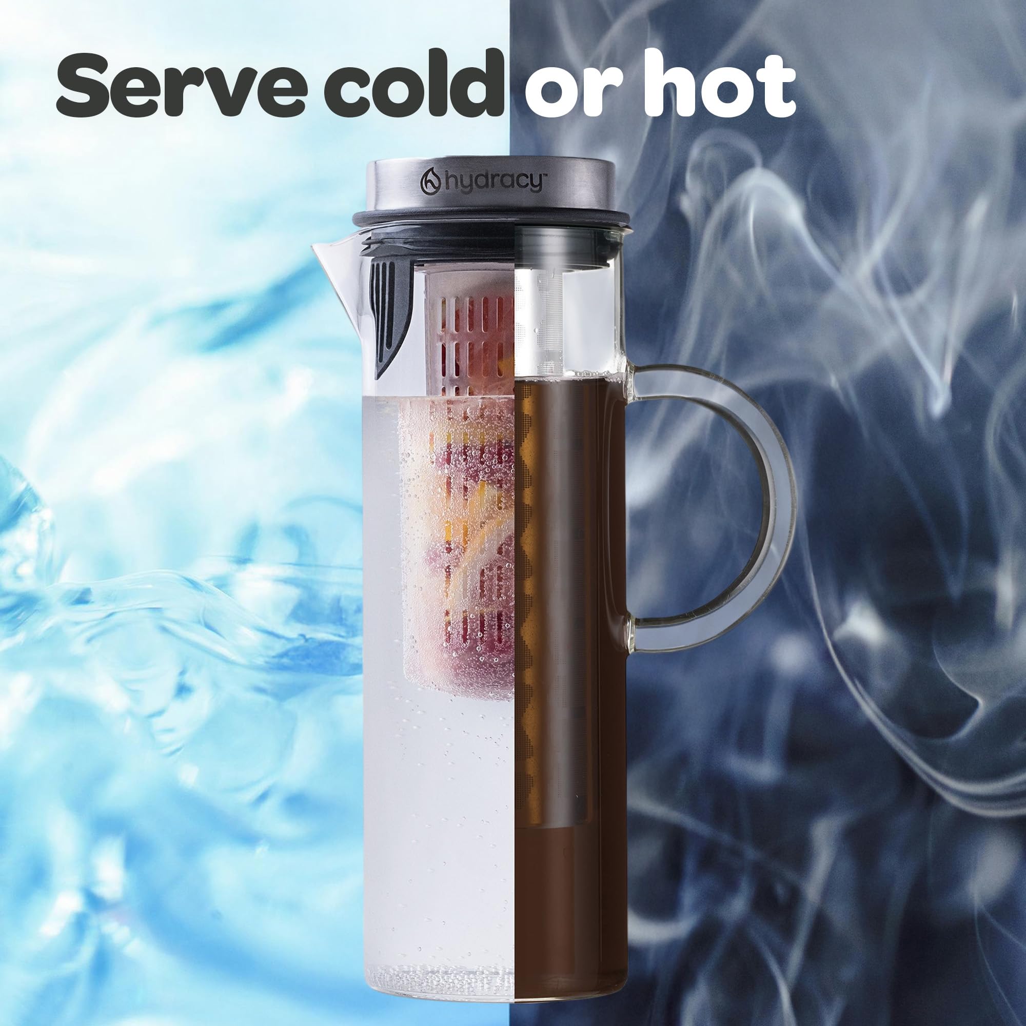 Hydracy pitcher stainless-steel lid detail highlighting rust-resistant finish