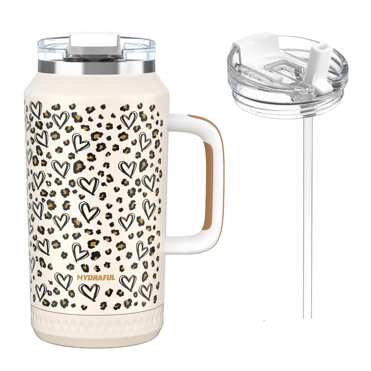Hydraful front view of 64oz tumbler showing full capacity and branding benefit