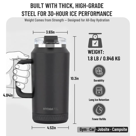 Hydraful held in hand to show 64 oz size and real-world scale