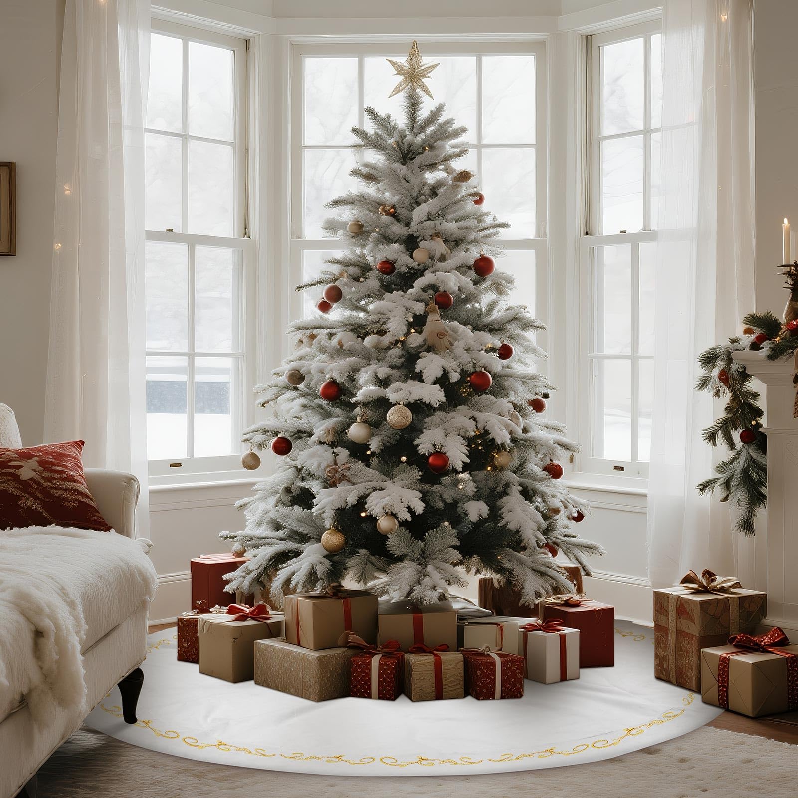 HyDren in living room styled under tree adding classic holiday warmth