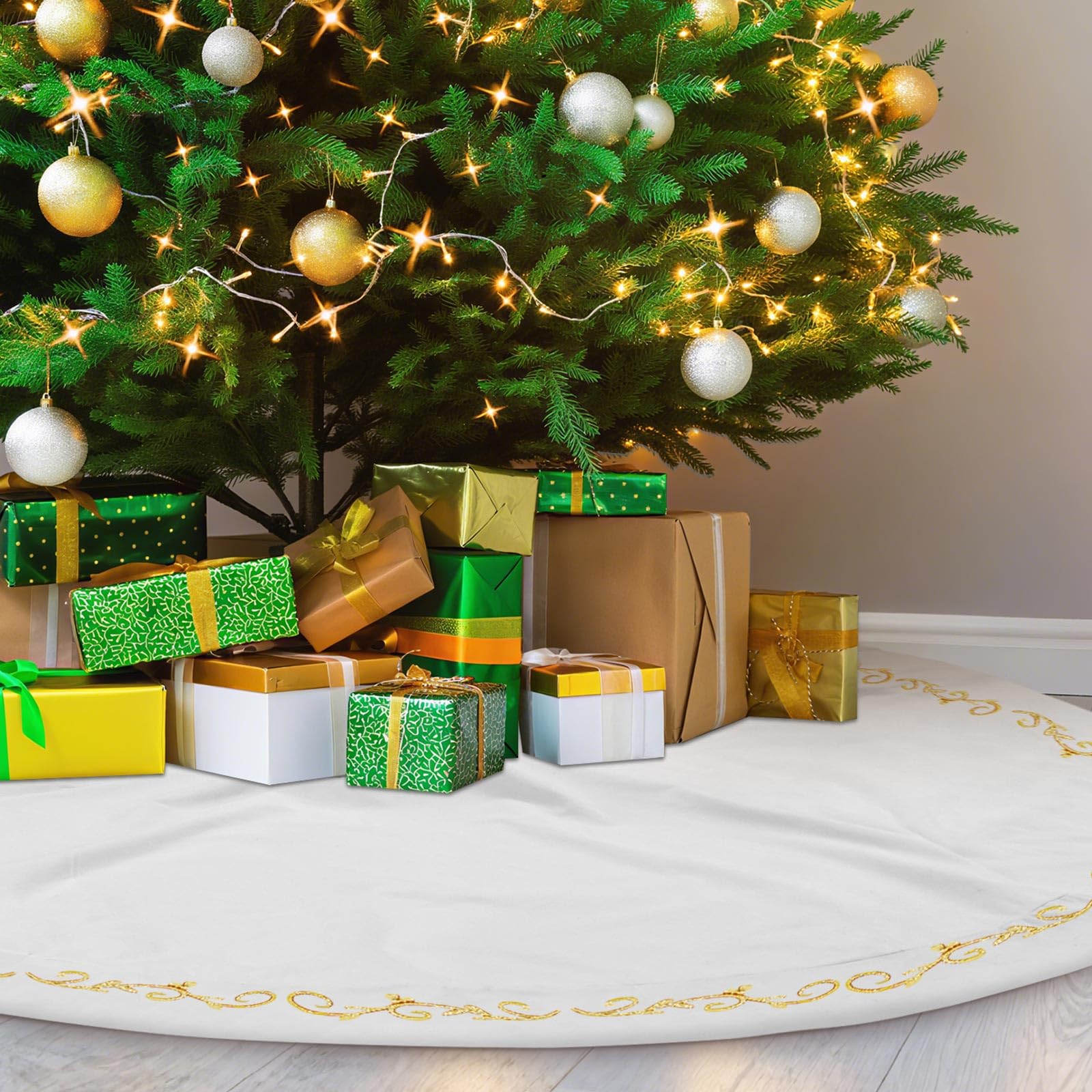 HyDren tree skirt under decorated tree creating tidy, festive presentation