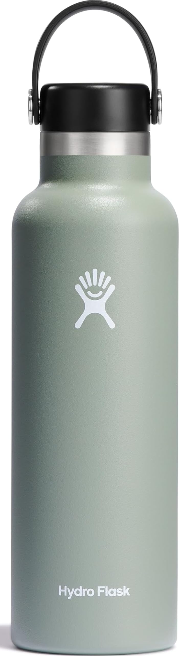 Hydro Flask 21 oz agave green front view showing bottle and cap, durable hydration