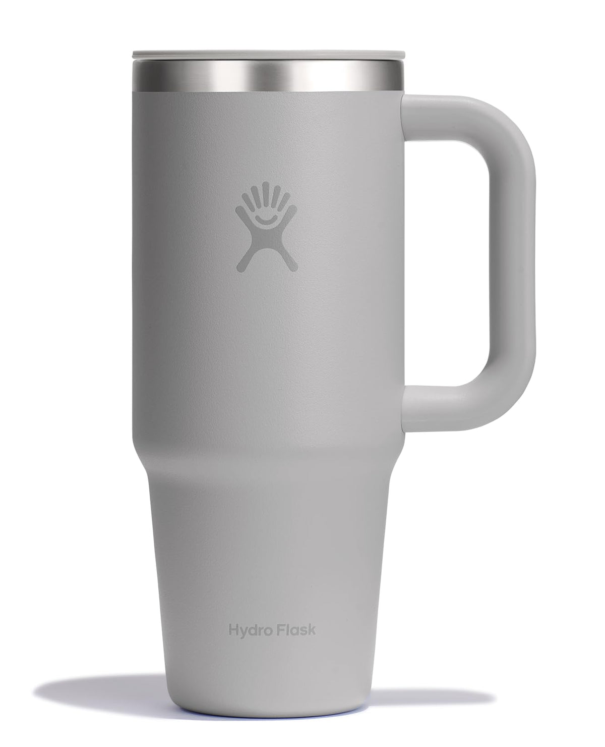 Hydro Flask front view birch gray showing compact insulated mug benefit