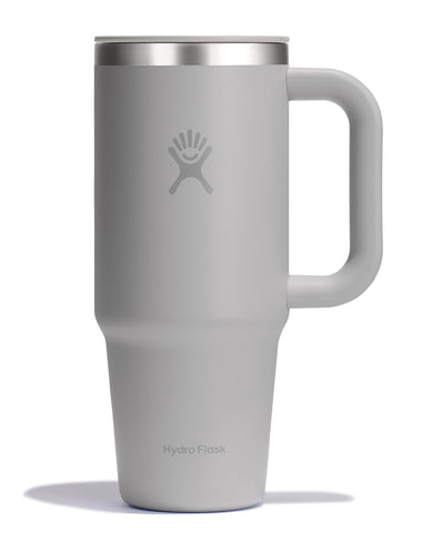 Hydro Flask front view birch gray showing compact insulated mug benefit