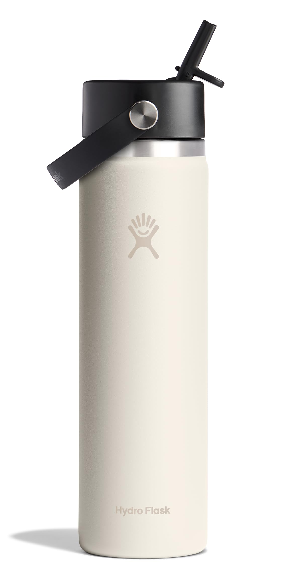 Hydro Flask 24 oz ivory front view showing sleek insulated bottle and handle for easy carrying