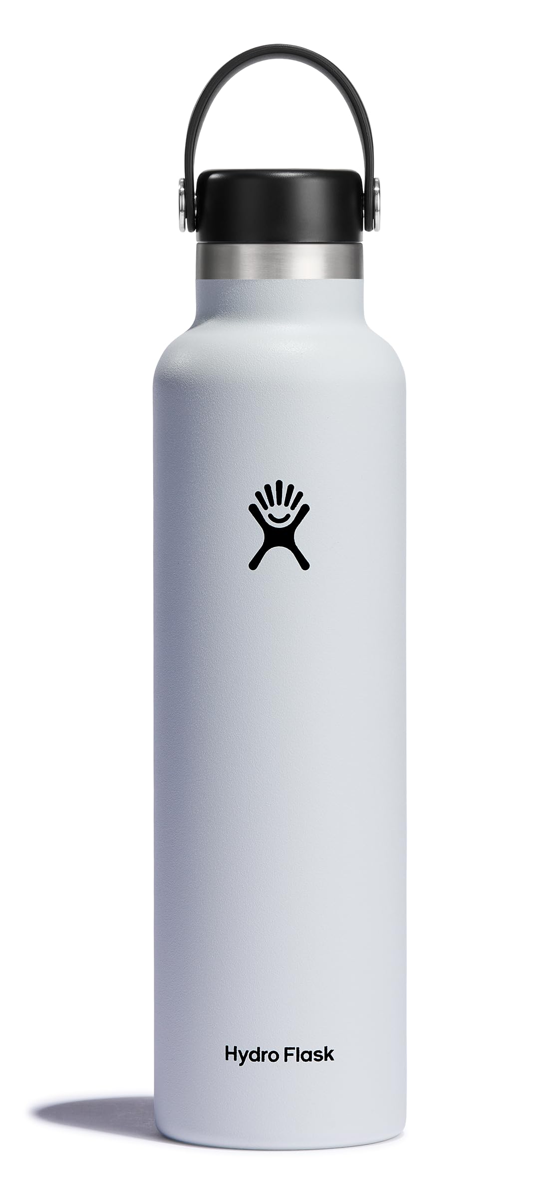 Hydro Flask 24 oz white bottle front showing clean design and portability