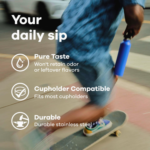 Hydro Flask on a commuter seat showing durable everyday carry advantage