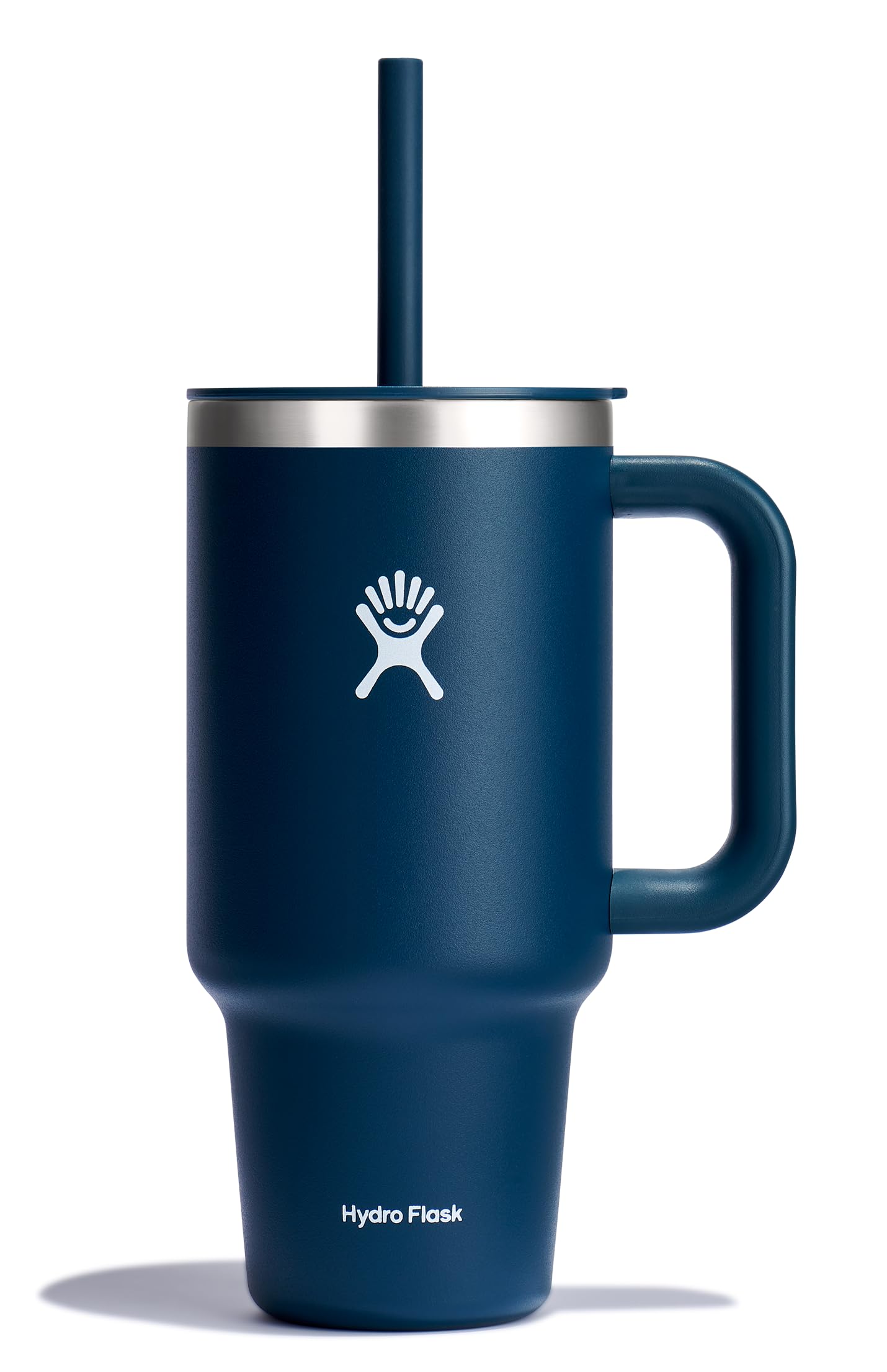 Hydro Flask front view showing indigo tumbler and features for easy identification