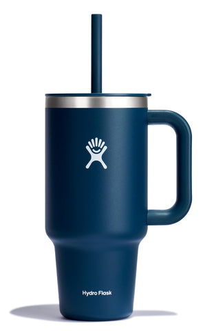 Hydro Flask front view showing indigo tumbler and features for easy identification