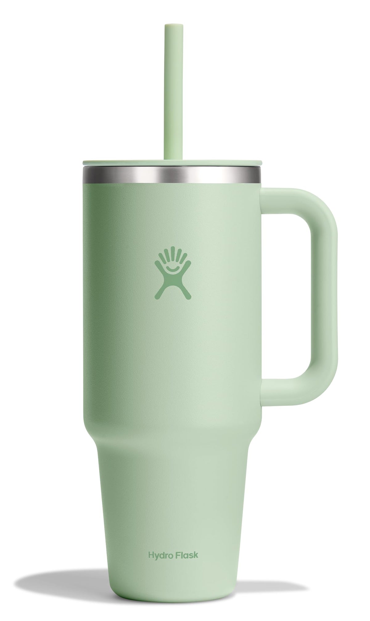 Hydro Flask 40 oz aloe front view showing full bottle and handle for easy carry