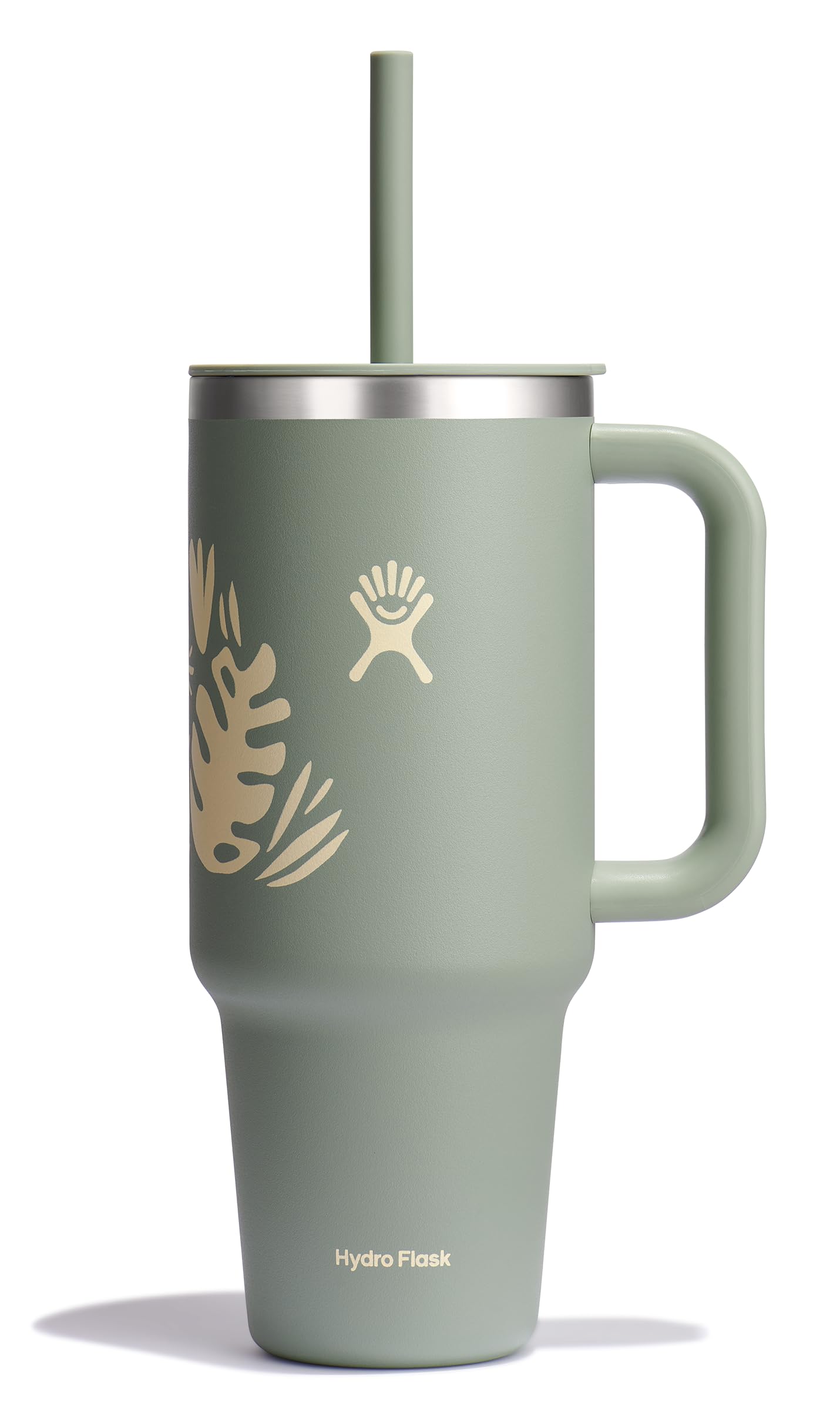 Hydro Flask 40 oz front view showing Botanical Bliss and benefit of capacity